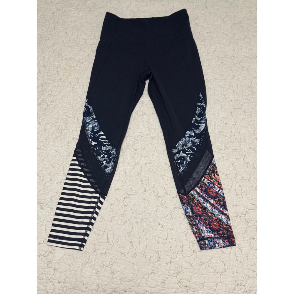 Athleta Leggings S Navy Mixed Print Stripe Boho Floral Mesh Contender